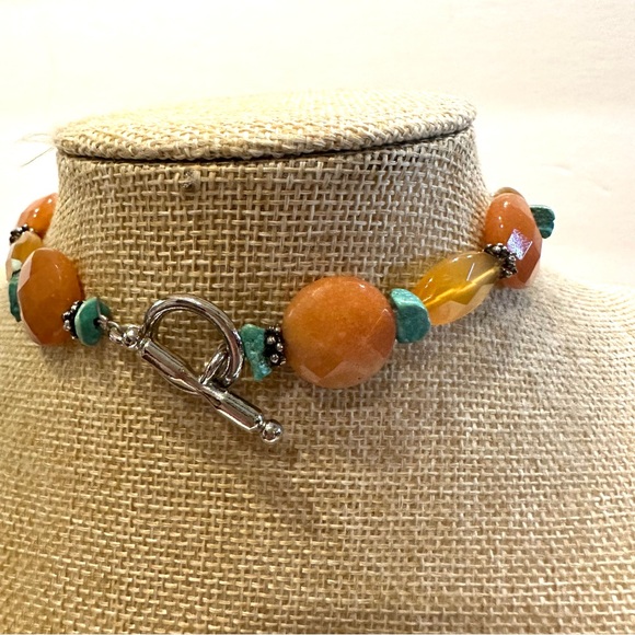 Gorgeous Genuine Carnelian / Agate Gemstone and turquoise chips, silver tone - Picture 12 of 12